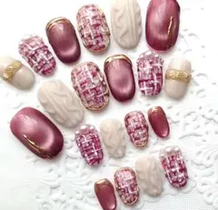 ネイルチップ ツイード/ニット/マグネット/チェック/冬ネイルフルサイズ 889