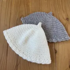 ハンドメイド　ベビー　帽子 ホワイト グレー 2個セット