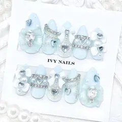 ネイルチップ　水色　量産　推し活　量産型　韓国　オーダー　現品　【234】