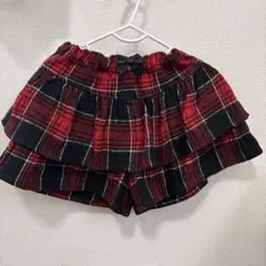 メゾピアノ　赤と黒のチェック柄フリル付きパンツ　120センチ