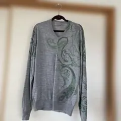 ETRO グレー ペイズリー Vネックセーター