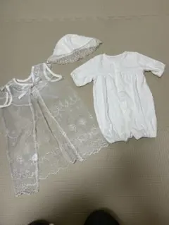 赤ちゃん本舗　【美品】ホワイトベビードレス3点セット（ドレス・ロンパース・帽子）