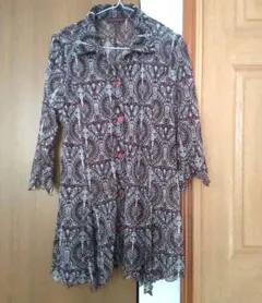 シアー　Calabaza ペイズリー柄 九分袖シャツワンピース シースルー透け感