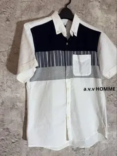 ☘️a.v.v HOMME 綿100麻混 切り替えデザイン半袖シャツ ボタンダウンのサムネイル