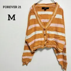 FOREVER 21 マルチカラー クロップドカーディガン　M ストライプ