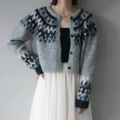 求心柄クロップドニットカーディガン グレー　リュミエ　同型