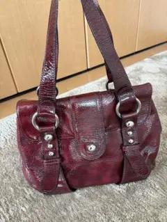 Y2K】Cal オールレザー ショルダーバッグ レッド 肩掛け シワ加工 