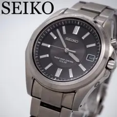 440 稼働 SEIKO時計　チタニウム　チタン　メンズ　ブラック　電波ソーラー