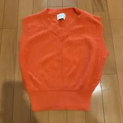 UNITED ARROWS Vネック ノースリーブ ニット オレンジ