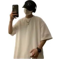 メンズサイドボタン半袖Tシャツ　5XLサイズ 白ホワイト　オーバーサイズ