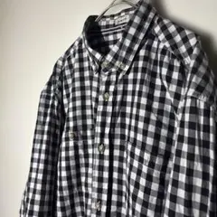 【個性派古着】ギンガムチェック　ブラック　長袖シャツ　ゆったり　XLサイズ