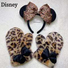Disney ディズニー カチューシャ ミニー ヒョウ柄 ミトン 手袋 セット