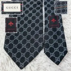 現行タグ GUCCI グッチ ネクタイ GG柄 シェリーライン 蜂 ビー 黒