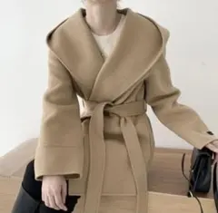 コート アウター 秋 冬 ガウン ラップスタイル 黒 白 ベージュ フリー