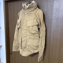 ベージュ コットン ミリタリー ジャケット フード付き　裏ボア取り外し可能