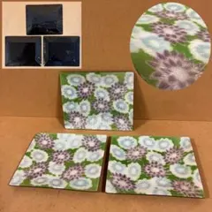 七宝焼 花画 角皿 3客 小皿 菓子皿 銘々皿 花柄 金属工芸 ガラス質釉薬のサムネイル