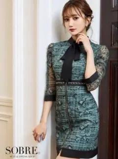 SOBRE ボウタイジッパー総レースワンピース