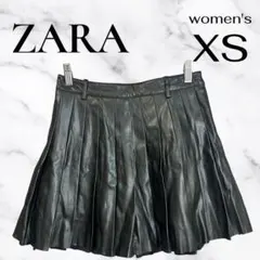 【ZARA】レザーフレアスカート　キュロット ウエスト破れ　ブラック　XS