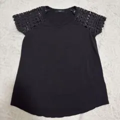 Mara 袖サークルレース 切替カットソー Tシャツ 黒 Sのサムネイル