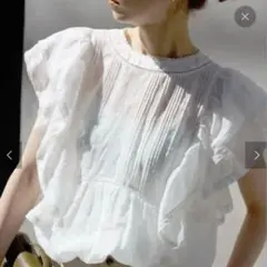 スローブイエナ ラミーフリルピンタックブラウス　白　ホワイト