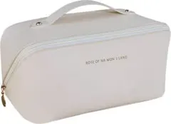 化粧ポーチコスメポーチ PUレザー 家庭用 旅行収納 ミニポーチ付きオフホワイト