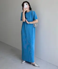 wee9s デイリーデイリースーパーストレッチクルーネックプリーツワンピース