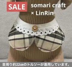 小型犬　オシャレ付け襟　スタイ　ベージュチェック　白レース（新）❷★ハンドメイド