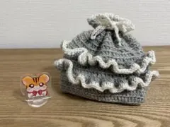 かぎ針編みのフリル巾着 _ グレー