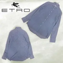 大人気 エトロ 長袖 シャツ ギンガムチェック ブルー 総柄 イタリア製 L