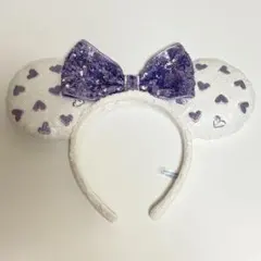 ディズニー カチューシャ 白 紫 ハート スパンコール