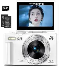 5K デジタルカメラ 7500万画素 WiFi スマホ転送 180度回転 16Gのサムネイル