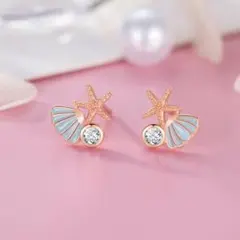 P190a【全2色】ピアス　ヒトデ　シェル　海　夏　海水浴　ピンクゴールド