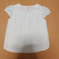 any SiS ホワイト チェック柄 フリル袖ブラウス