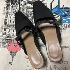 ニット×リボンミュールパンプス