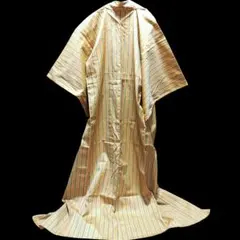 ストライプカジュアル着物　オレンジに緑のストライプ