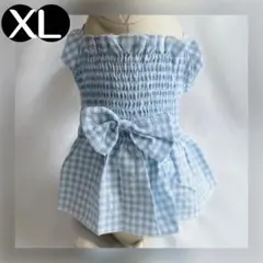 新品 XL チェック シャーリング ワンピース （水色） 犬服 小型犬 犬の服