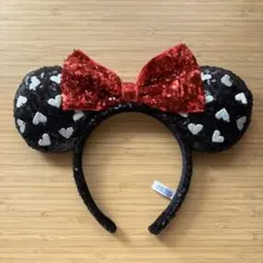 【2025年9月購入1日のみ使用】ミニーカチューシャ　スパンコール　ハートドット