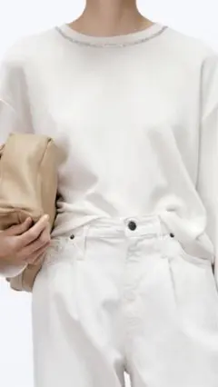 ZARA ソフト ラインストーン セーター 完売S オフホワイトモニーレ