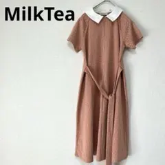 MilkTea マタニティーワンピース　授乳服　半袖　 ウエストリボン付き