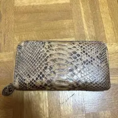 高級パイソンレザー ラウンドジップ長財布 天然蛇革 プレーン柄 