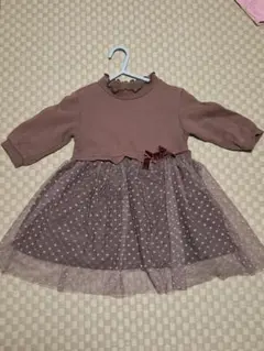 ブラウン ドット柄 ワンピース