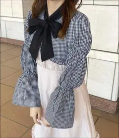 完売品 アプレジュール ボウタイマムルークブラウス グレー系 チェック