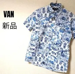 VAN　アロハシャツ　ネイビー　M　かりゆしウェア　VANJACKET　コットンのサムネイル