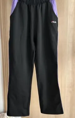 FILA裏起毛 トレーニングパンツ 黒/パープルライン M