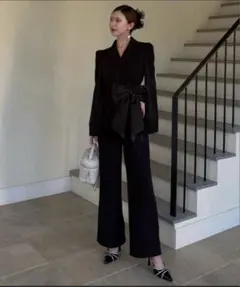 実物写真UP ROYAL PARTY リボンベルト付ケープ風オールインワン