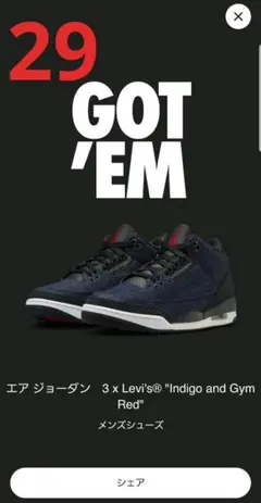 Levi’s Nike Air Jordan 3 Retro SP 29cm