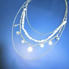 美中古✨４連ゴールドコインネックレス✨エッフェル塔クリスタル白レース　2way可