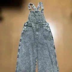 【未使用】デニムオーバーオール ウエストボタン 肩紐調節可能 Lサイズ