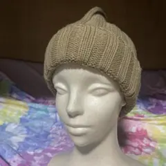 ベージュ リブ編み ニット帽 未使用タグ付き