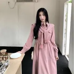 【大きいサイズ】 レディース ワンピース　春 秋冬 新品 長袖　ピンク　カーキ